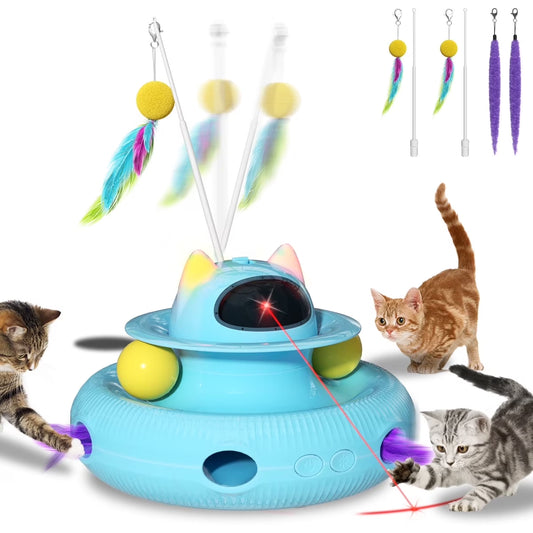 4 in 1 Interactive Cat Toys with USB Rechargeable,Smart Cat Feather Wand for Indoor Cats with Red Beam,Smart Interactive Electronic Exercise Kitten Toys,Exercise Cat Wand,Indoor Exercise Cat Kicker